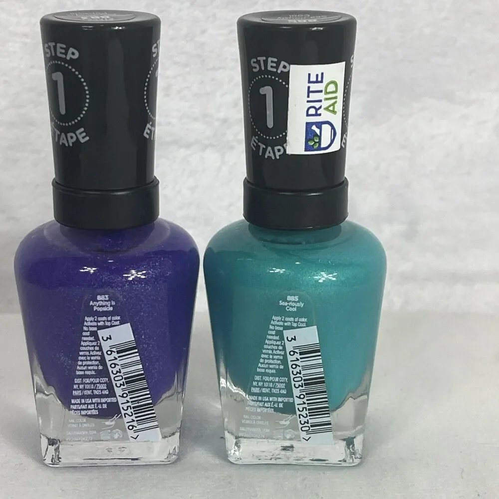 Sally Hansen Miracle Gel Neon Step 1 Nail Polish 883 Purple 885 Blue-Green NEW